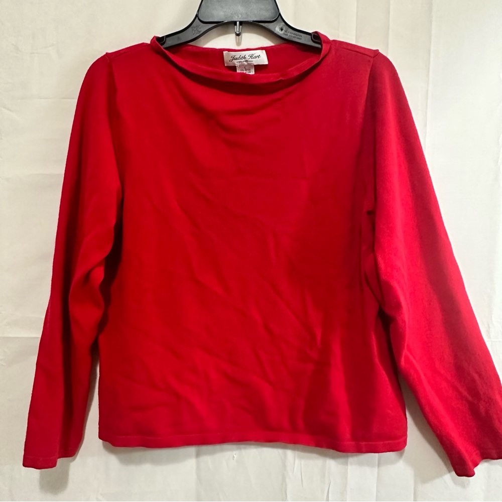 Judith Hart Round Neck Knit Rayon Long Sleeve Sweater in Red Size L